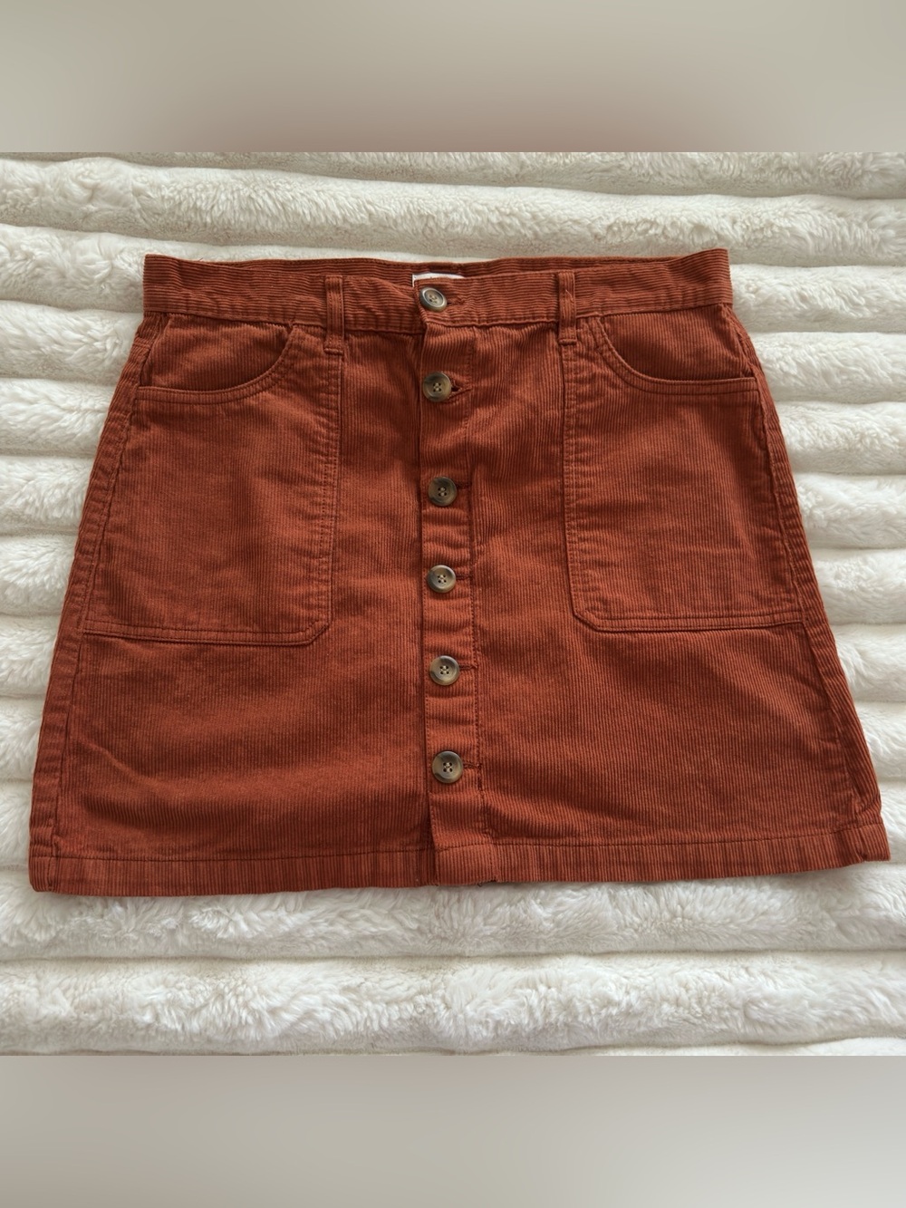 Kensie Rust Button-Front Corduroy Mini Skirt